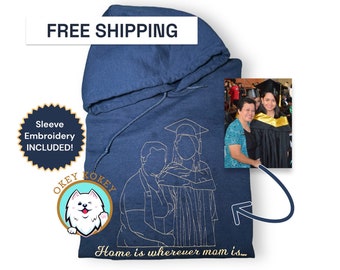 Line art hoodie / Custom Portrait Sweatshirt / Outline photo Sweatshirt / Embroidered Hoodie / Mother's Day Gift / Couples Gift