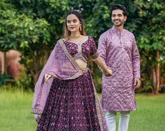 New Designer Couple Combo Set Lehenga Choli & Kurta Set Family Combo Engagement Party Indian Wedding Outfit Navratri Couple Matching Dresses