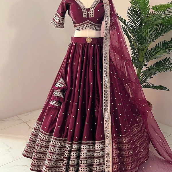Premium Beautiful Sequence Work With Embroidered Work Lehenga Choli & Dupatta For Woman, Bridesmaid Outfit, Wedding Outfit, Free Shipping
