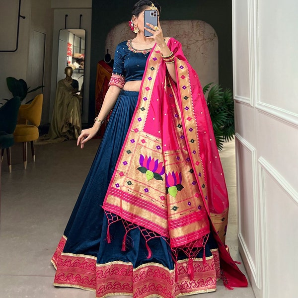 Attractive Vichitra Silk Lehenga Choli For Women Indo Western Top Lehenga, Wedding Party Wear Bridesmaid Designer Lehenga Indian Ethnic