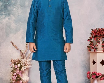 New Heavy And Stylish Silk Boys Kurta Pyjama In  With Thread Work  Party Heavy Outfits For Kids Wear Boys For UK Clothing