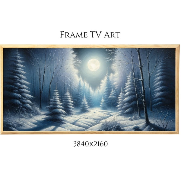 Frame TV Art Winter Forest at Night, Frame tv art winter, Winter Frame tv, Frame tv artwork, Tv picture frame, Frame Tv Download,Tv Painting