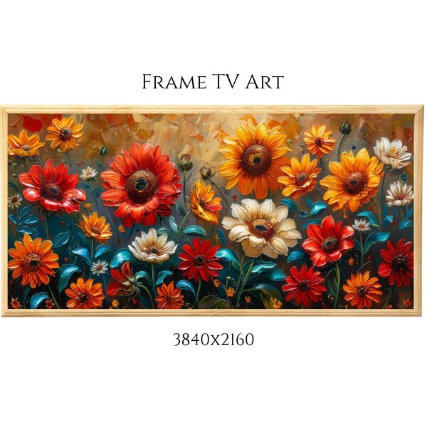 Floral Frame Tv, Frame TV Art Flowers, Vibrant Art for Tv, Summer art for tv, Colorful Summer Flowers Frame tv, Frame tv artwork,Tv Painting