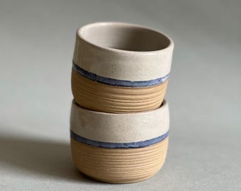 7 oz- Stoneware Tumbler, Handmade Ceramic, Blue Line painting, Coffee, Cappuccino cup, Gift