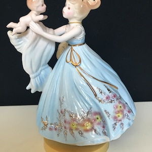 Josef Originals Figurine  “New Mother with Baby” Music box in blue dress