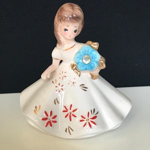 Vintage Josef Originals figurine December Birthday  Birthstone Doll White Dress