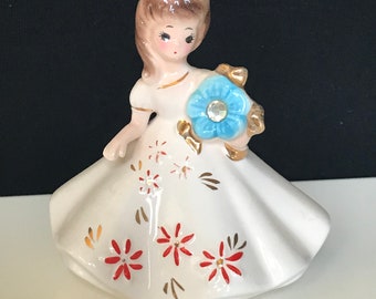 Vintage Josef Originals figurine December Birthday  Birthstone Doll White Dress