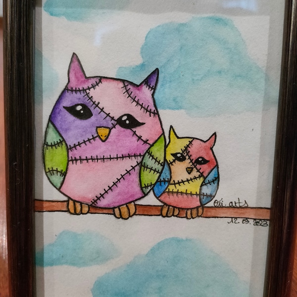 Owls - Watercolor 10x15 - Original