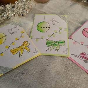 Lot de 3 cartes de vœux décorations - Noël - aquarelle - original