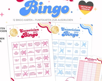 Eurovision 2026 Bingo & Punktekarten zum Ausdrucken auf Deutsch - Eurovision Party - Sofortiger Download - A4 + A5 Format