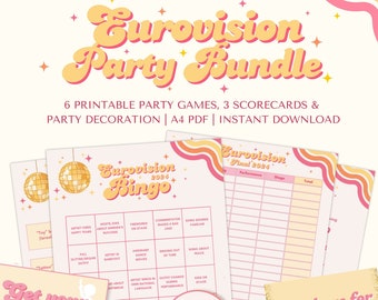 Pack Fête Eurovision 2024 imprimable - Jeux Eurovision Party - Bingo Eurovision - Concours Eurovision de la chanson - Téléchargement instantané