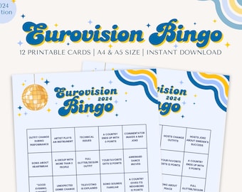 Bingo Eurovision 2024 - Bingo Eurovision imprimable - Jeu Eurovision Party - Téléchargement instantané - PDF A4 et A5