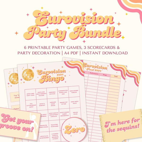 Eurosion 2024 Party Bundle zum Ausdrucken - Euroface Bingo Party Spiele - Instant Download