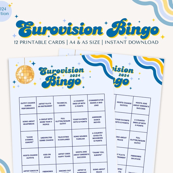 Eurovision 2024 Bingo - Printable Eurovision Bingo  - Eurovision Party Game - Instant Download - A4 & A5 PDF