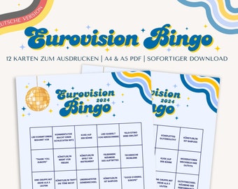 Eurosion Song Contest 2024 Bingo zum Ausdrucken auf Deutsch - EuroVision Party - A4 & A5 PDF - Sofortiger Download