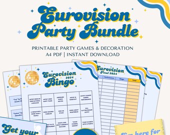 Paquete de fiesta de Eurovisión 2024 imprimible - Juegos de fiesta de Eurovisión - Bingo de Eurovisión - Festival de la Canción de Eurovisión - Descarga instantánea