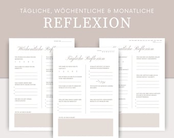 Tägliche Reflexion | Wöchentliche Reflexion | Monatliche Reflexion | Reflexionsjournal Vorlage | Selbstreflexion | Sofortiger Download