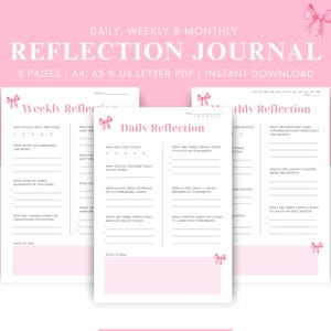 Printable Daily Reflection Journal | Weekly Reflection | Monthly Reflection | Journal Template | Self-Reflection Journal | Instant Download