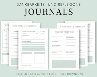 Dankbarkeits- und Reflexionsjournal Bundle zum Ausdrucken | Selbstreflexion | Digitales Dankbarkeitstagebuch | A4 & A5 PDF | Achtsamkeit