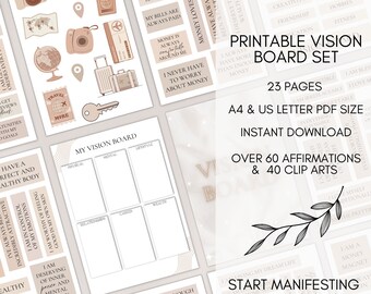 Printable Vision Board Set - Vision Board Kit - Manifestation - Instant Download  - 2024 Vision Board Bundle with Affirmations & Clip Arts