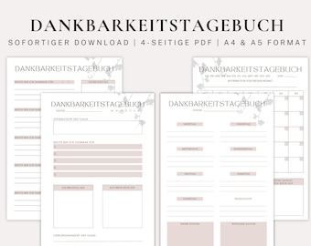 Dankbarkeitstagebuch zum Ausdrucken - Dankbarkeitstagebuch Vorlage - Sofortiger Download - A4 & A5 PDF Format - Achtsamkeit - Wohlbefinden