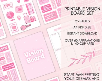 Printable Vision Board Set - Vision Board Kit - Manifestation - Instant Download  - 2024 Vision Board Bundle with Affirmations & Clip Arts