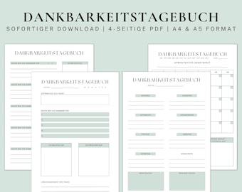 Dankbarkeitstagebuch zum Ausdrucken - Dankbarkeitstagebuch Vorlage - Sofortiger Download - A4 & A5 PDF Format - Achtsamkeit - Wohlbefinden