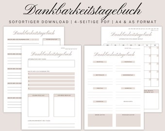 Dankbarkeitstagebuch zum Ausdrucken - Dankbarkeitstagebuch Vorlage - Sofortiger Download - A4 & A5 PDF Format - Achtsamkeit - Wohlbefinden