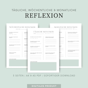 Tägliche Reflexion | Wöchentliche Spiegelung | Monatliche Reflexion | Reflexionsjournal Vorlage | Selbstreflexion | Sofortiger Download