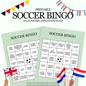 Bingo de football imprimable - jeu de société de football - édition Coupe d'Europe - téléchargement immédiat - PDF A4 et A5 - bingo de football