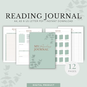 Diario di lettura digitale / Diario di lettura stampabile / Diario di lettura / Recensione di libri / Tracciatore di lettura / Registro di lettura / A4, A5 e Lettera USA