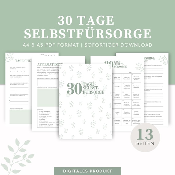 30-Tage Selbstfürsorge Challenge - Self-Care Seiten zum Ausdrucken - Selbstfürsorge Bundle - A4 & A5 PDF - Achtsamkeit - Sofortiger Download
