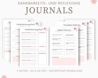 Dankbarkeits- und Reflexionsvorlagen Bundle zum Ausdrucken | Selbstreflexion | Digitales Dankbarkeitstagebuch | A4 & A5 PDF | Achtsamkeit
