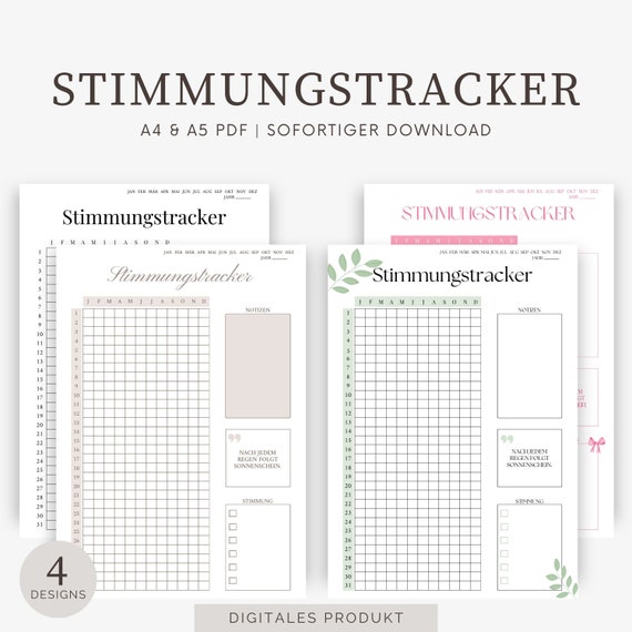 Stimmungstracker-Vorlage - Stimmungstracker zum Ausdrucken - Digitaler Stimmungstracker - Sofortiger Download - A4 & A5 PDF - Achtsamkeit