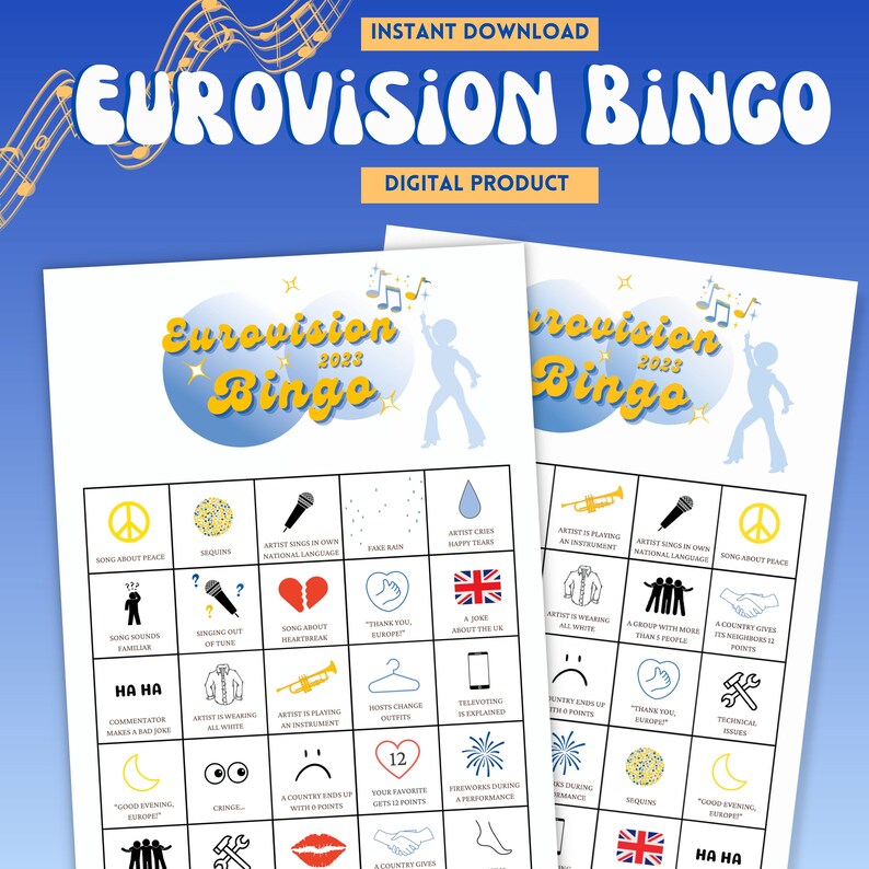 Eurovision 2023 Bingo Printable Eurovision Bingo Cards Etsy UK