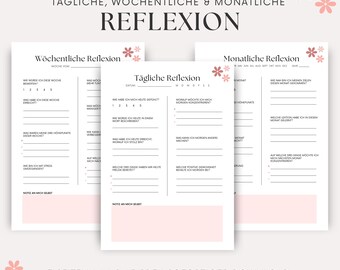 Tägliche Reflexion | Wöchentliche Reflexion | Monatliche Reflexion | Reflexionsjournal Vorlage | Selbstreflexion | Sofortiger Download