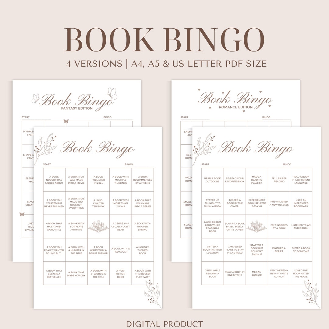 Printable Book Bingo - Digital Reading Bingo - A4, A5 &amp; US Letter PDF ...