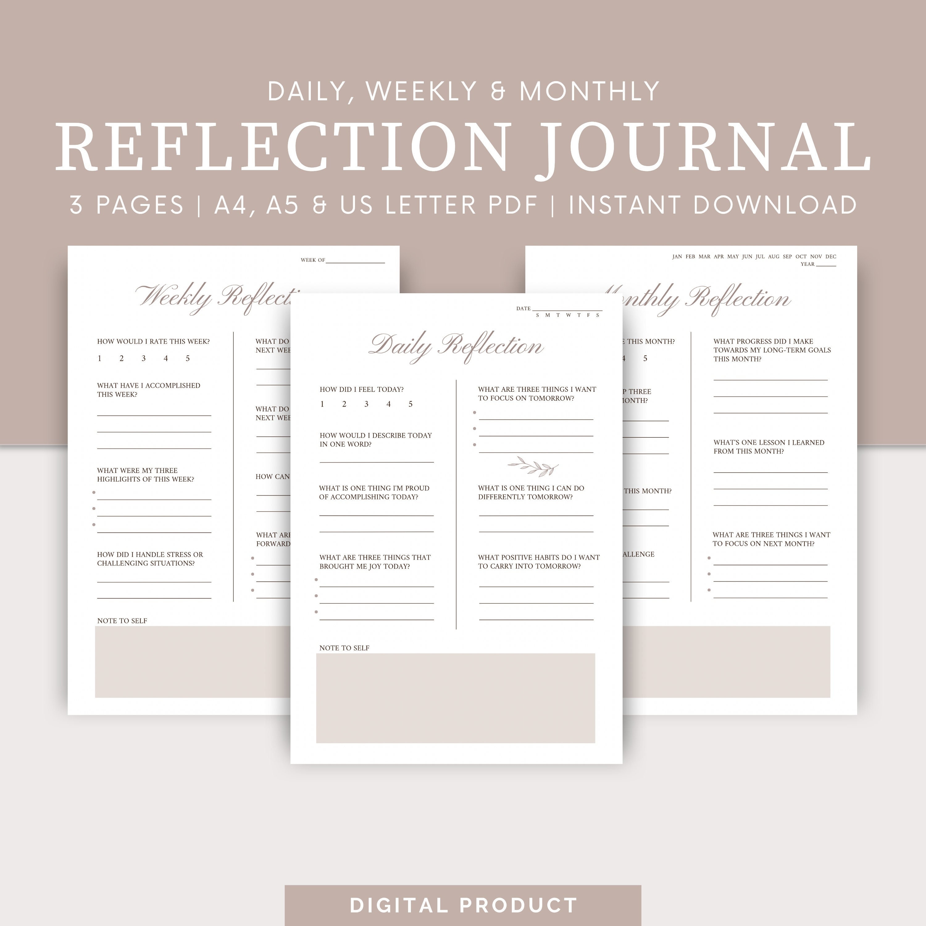 Printable Daily Reflection Journal Weekly Reflection Monthly Reflection