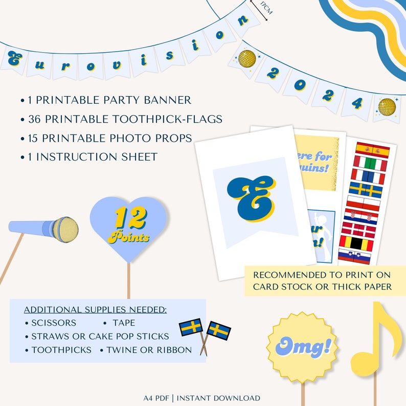 Printable Eurovision 2024 Party Bundle Eurovision Party Games Eurovision Bingo Eurovision Song Contest Instant Download image 4