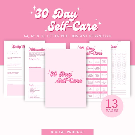 30-Day Self-Care Challenge - Printable Self-Care Challenge - Self-Care Bundle - Self-Care Worksheets - Digital Self-Care - Instant Download