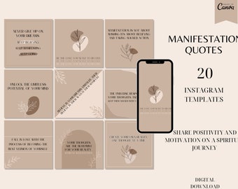 20 szablonów na Instagram z cytatami o manifestacji – Canva (pobieranie cyfrowe)