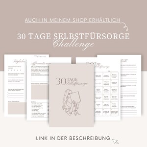 May include: A printable 30-day self-care challenge journal with a minimalist design. The journal includes daily affirmations, a self-care checklist, and a 30-day self-care plan.