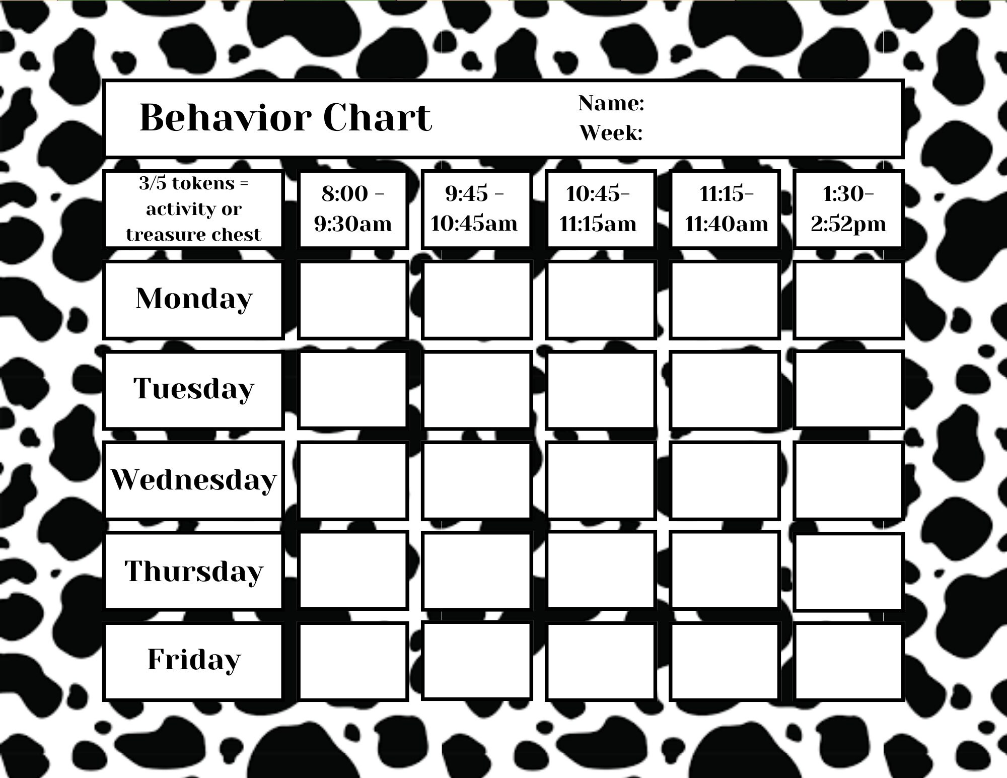 Digital cow print behavior chart etsy
