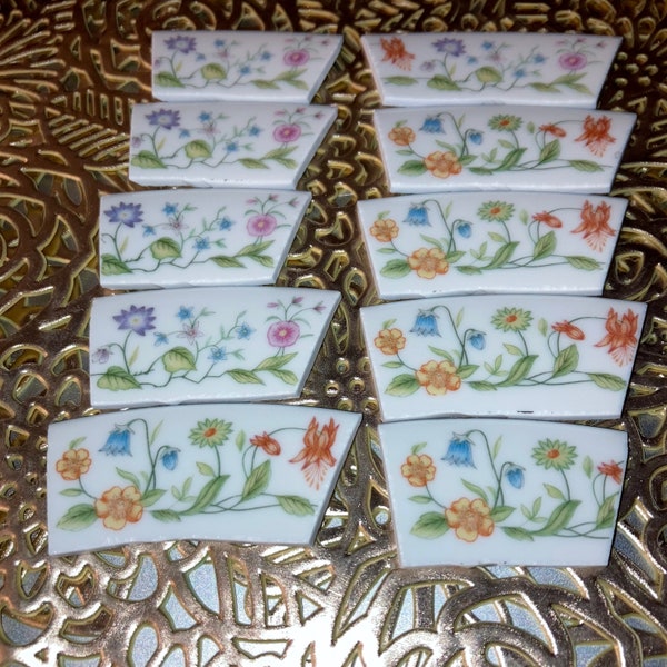 Broken China Mosaic Tiles, Hand Cut Tiles, Vintage China Mosaic Tiles, Jewelry Tile, Broken Dish Mosaic Tiles, 10 piece