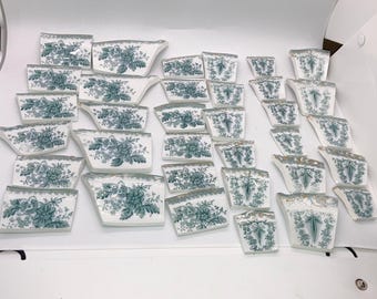 Mosaic Tiles, Hand Cut Vintage China, Jewelry Craft Supplies, Mosaic Inlay  (34pc)