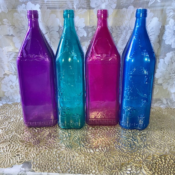 Tinted Glass Bottle Set: Recycled Liquor Bottles, Colorful Decor