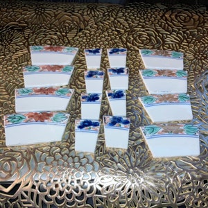Broken China Mosaic Tiles, Hand Cut Tiles, Vintage China Mosaic Tiles, Jewelry Tile, Broken Dish Mosaic Tiles, 16 piece