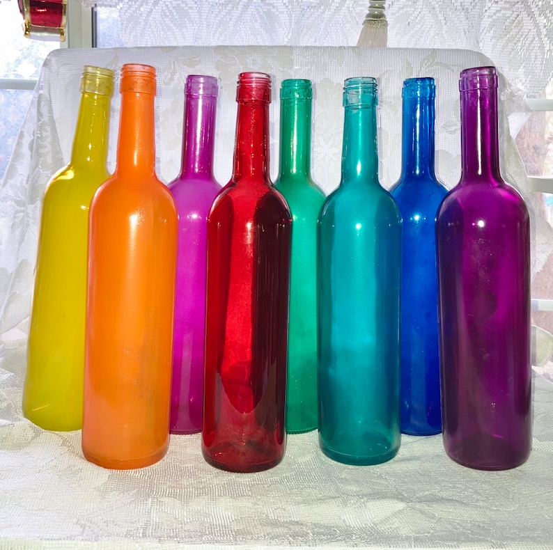Colored Glass Bottles 8 Bottle Set Tinted Wine Bottles Bottle Tree