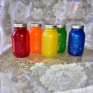 Tinted Mason Jar Set of 5: Decorative Colored Glass Craft Bottles