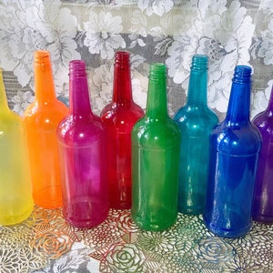 Colored Glass Bottles, 8 Bottle Set, Tinted Wine Bottles, Bottle Tree Bottles, Bottle Wall Bottles, Decorative Tinted Glass Craft Bottles